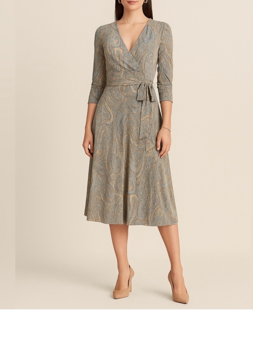 NWT RALPH LAUREN Black Label Surplice Neckline Jersey Paisley Dress - NO BELT